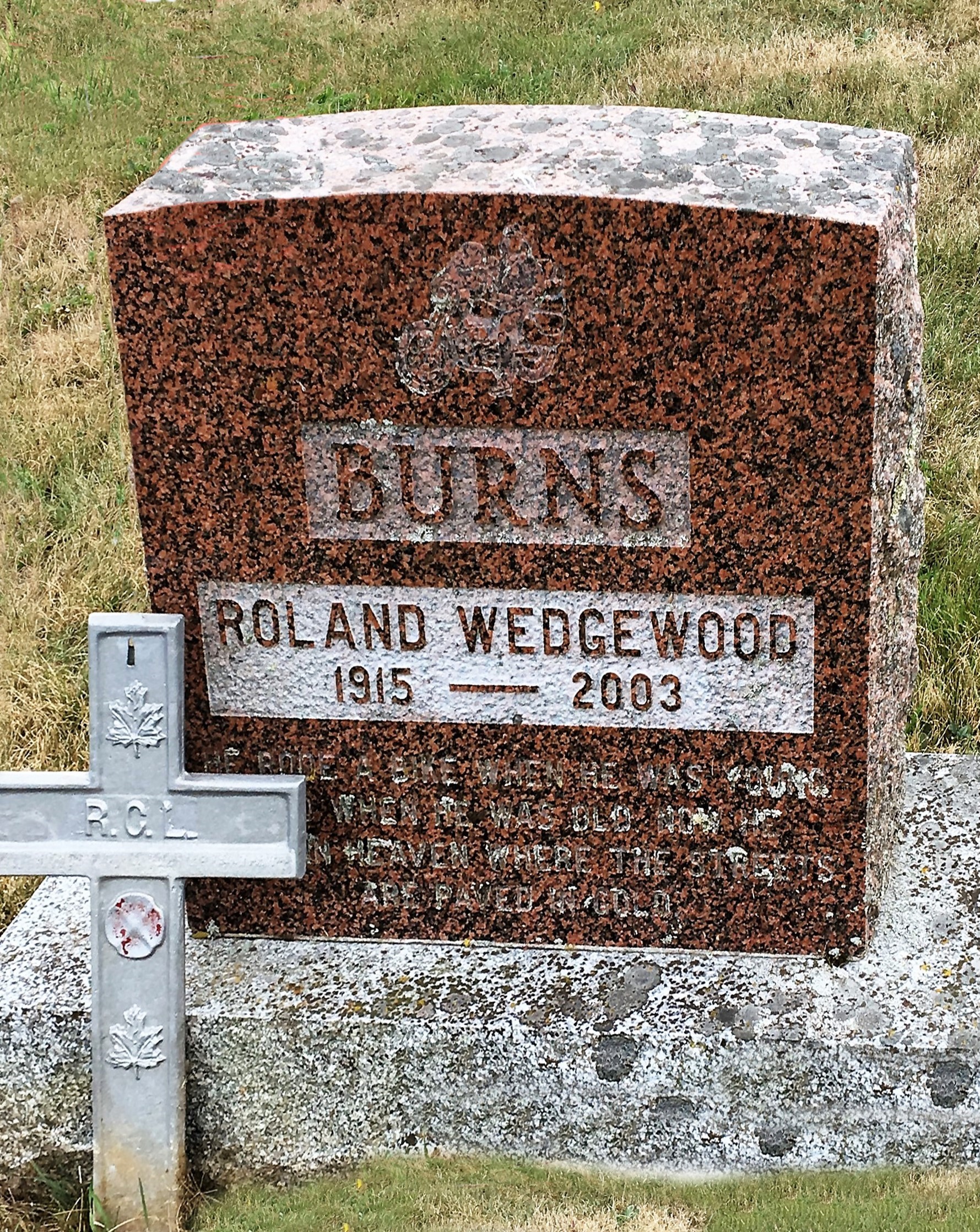 Roland Wedgewood Burns Headstone, Indian Brook Cemetery in Barss Corner