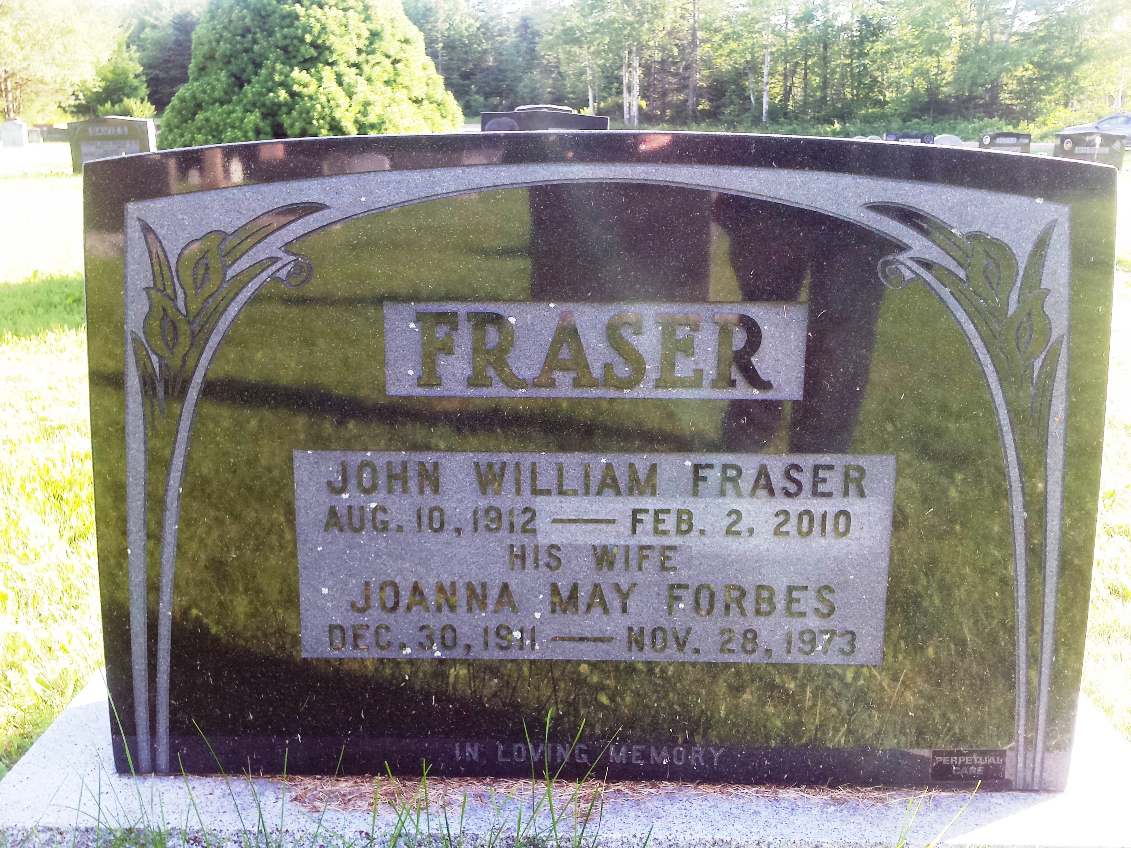 Spr John William Fraser (Ret’d) garvesite in Gladstone Cemetery, Four Brook, NS