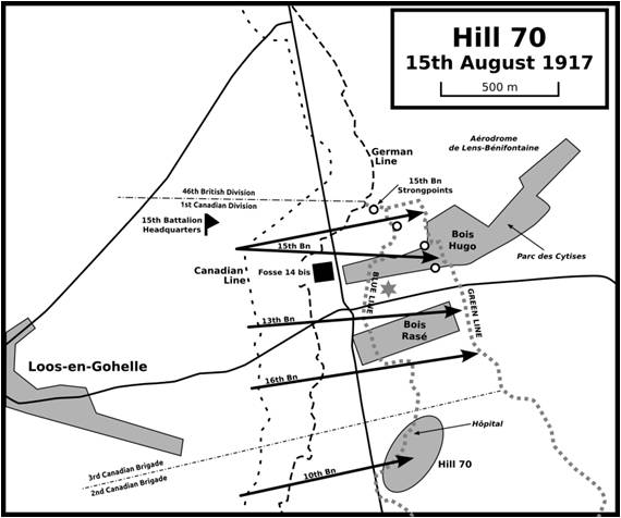 Sketch map showing Hill 70 Objectives (15th Bn CEF website)