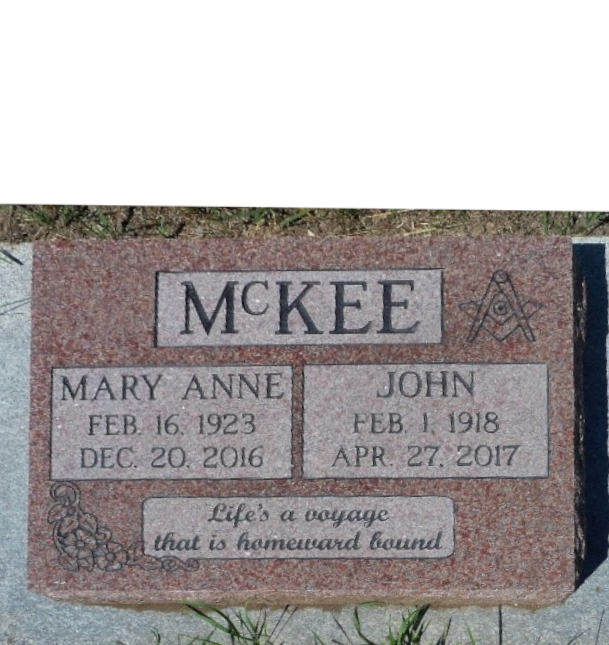 John McKee's grave marker in the Claresholm Cemetery, Claresholm AB