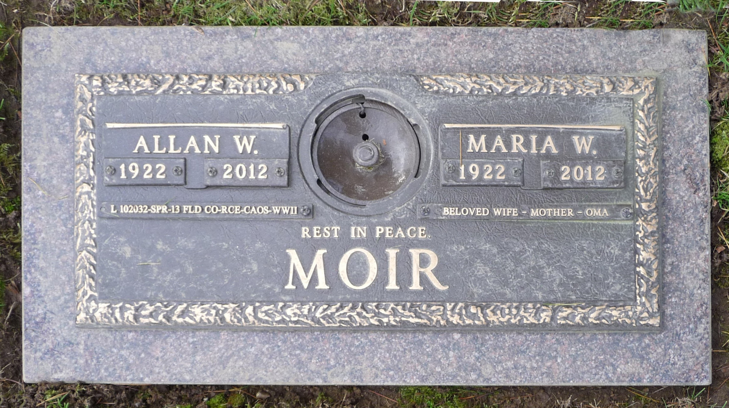 Spr Allan William Moir (Ret'd), Cedar Valley Memorial Gardens, Cedar, BC