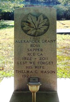 Sapper Alexander Grant Ross' Headstone in Hattie Cemetery, Avondale, NS 2