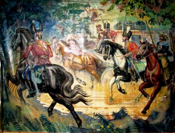 Royal Engineers Escorting a Gold Shipment on the Cariboo Trail (Restoration and Photo of the mural by Elizabeth Jablonski)