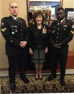 Cpl Charland, Her Honour, the Honourable Lois Mitchell, CM, AOE, Lt Gov of Alberta, Cpl Joseph Isaac // le Cpl Charland, l’honorable Lois Mitchell, C.M., A.O.E., Lt-gov de l’Alberta, le Cpl Joseph Isaac
