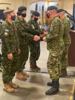 New Honoraries Appointed in 39 CER: ictured are Brigade Sergeant Major CWO Gerald Colgan and Brigade Commander Col Scott Raisler with newly appointed HLCol Rebecca Weatherford and HCol Sharon Gaetz.