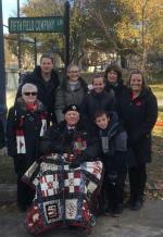 Stan Fields and family at unveiling of 5th Fd Coy Plinth at Queen's University 11 Nov 2017