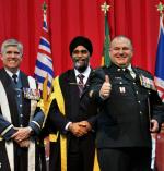 From left to right: Comdt RMC, BGen Sean Friday; MND, Harjit Singh Sajjan; and CWO Mike Thompson