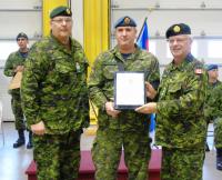 MCpl Wade receiving CMEA Commendation from Col Comdt Steve Irwin and Branch CWO Ron Swift