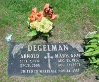 Arnold Degelman's grave marker in St Clement’s Cemetery in Preston, Waterloo Township