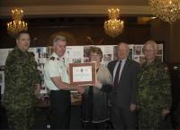 Shirley O'Connell with // avec CWO Swift, MGen McQuillan, LCol Ken Holms (Ret'd) and Col Comdt Steve Irwin