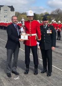 OCdt Steeves receiving the MGen JA Stewart Trophy from Col Richard Dickson (Ret'd) and Col Chris Ayotte, Director of Cadets.  All three are RCE officers.