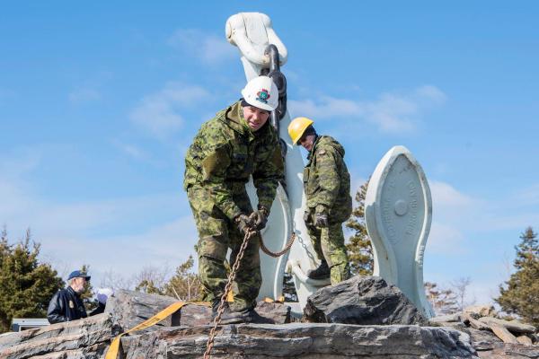 14 CES members working on HMCS Bonaventure Monument at Point Pleasant Park in Halifax, NS
