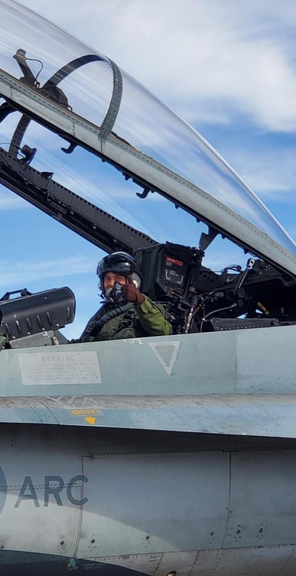Cpl Harrison, ED Tech, in the backseat of a 425 Sqn CF-18