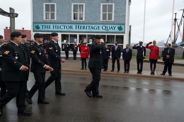 Pictured is the 4 ESR contingent led by WO Michael Harty as they pay respect to the Parade Reviewing Party. Photo done by MCpl Chris Rignius of Formation Imaging Services.