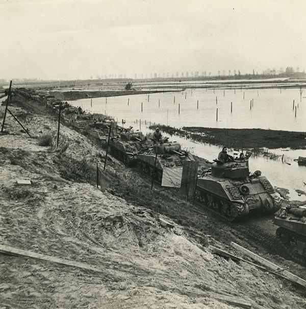 Canadian armour advancing across Zuid-Beveland