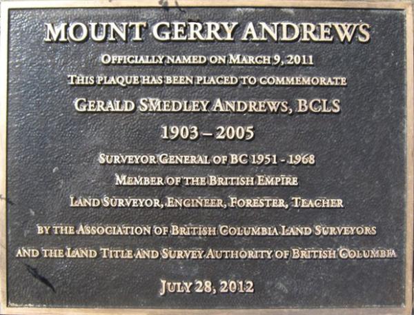 Commemorative Plaque for Mount Gerry Andrews