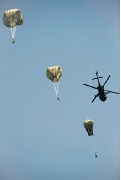 RCE jumpers dispatching from a US UH-60 Blackhawk helicopter