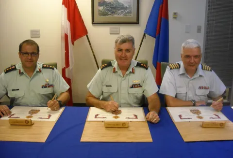 Col A.R. Jayne, CD; MGen K.D. McQuillan, OMM, CD; Col K.G. Horgan, CD 