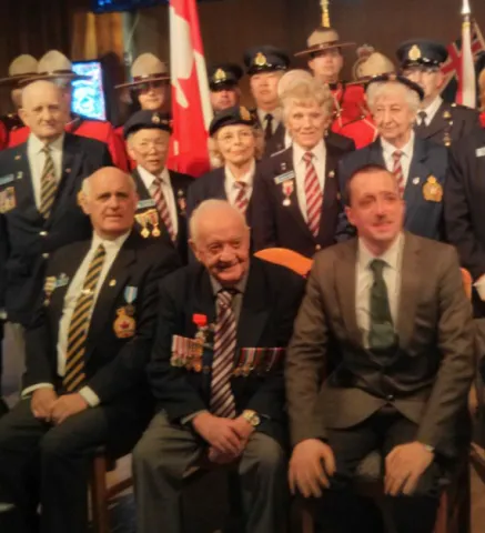 Cpl Gerry Gaudet with Jean-Christophe Fleury, Consul of the French Embassy at a ceremony at the Walley Legion in Surrey, BC.