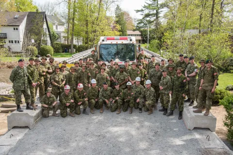  Sappers from 5 RGC, 31 CER, 32 CER, 33 CER on the completed “Pont Castor” with the “rescued” fire truck.