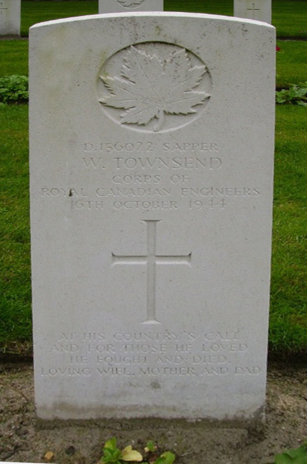 Spr Warren Townsend's Grave Marker in the Adegem Canadian War Cemetery near Bruges