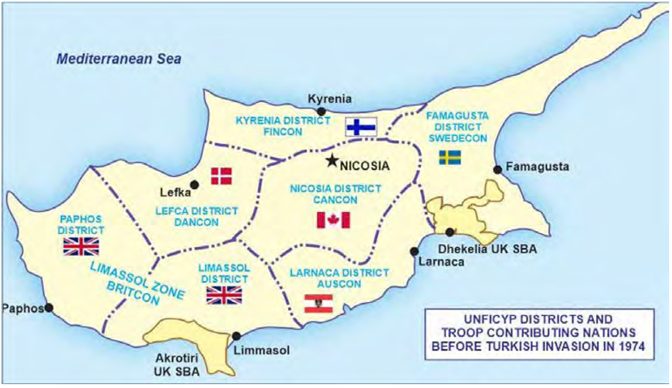UNFICYP Sectors prior to 1974 Turkish Intervention