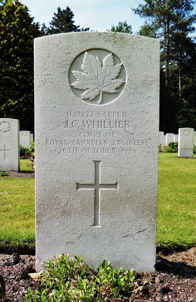 Sapper Joseph Whillier's Gravemarker in Bergen-Op-Zoom Canadian War Cemetery